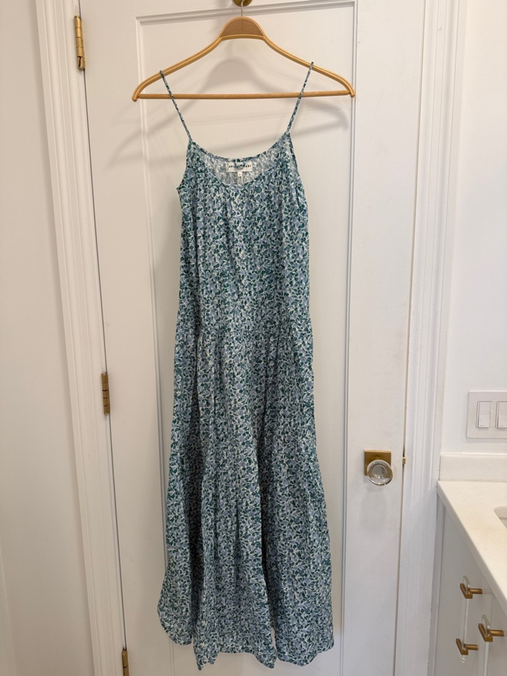 Apiece Apart Teal Floral Spaghetti-Strap Maxi Dress